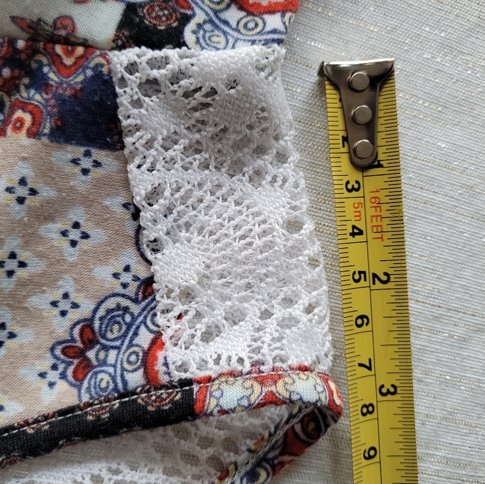 Bobbie Brooks Coral Navy Patchwork Flutter Sleeve Blouse Size XL - Picture 8 of 10